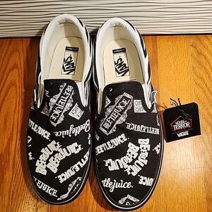 Vans Black and White Beetlejuice Slip-Ons
